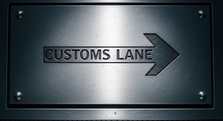 Metallic Customs Lane Sign Directing Travelers Via Arrow Symbol Towards The Destination