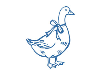 Goose with bow vintage sketch vector illustration