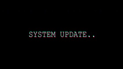 4k video. System update text in a retro computer font on black background. Ideal for tech related content, digital design projects, and presentations. - Powered by Adobe