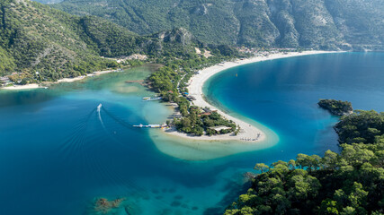 Beautiful aerial landscape capturing the serenity and color tones of &Ouml;l&uuml;deniz lagoon.