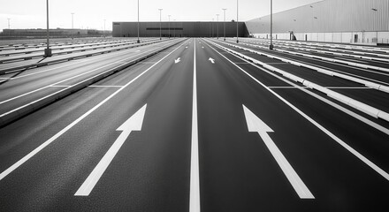 Minimalistic Composition of Assembled Black Asphalth Pathways With Directional Arrows Black And