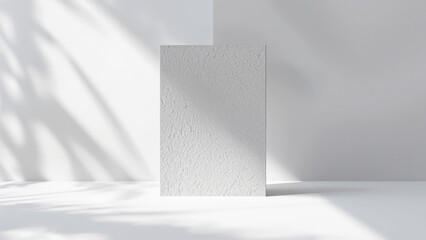 White Textured Paper Board Leaning in Bright Empty Room with Leaf Shadows
