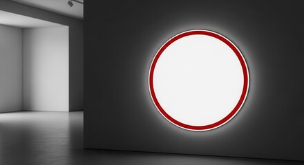 Minimalistic White Circle Illuminated on Dark Gray Wall Creating a Modern Aesthetic Space