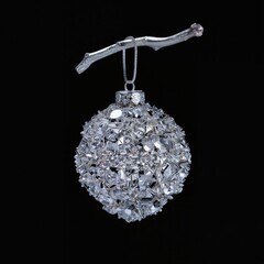 Christmas snow globe with illuminated house on dark blue background. Festive winter holiday decoration concept.