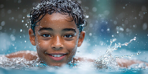 Young swimmer competes at junior swim meet Generative AI