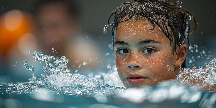 Young swimmer competes at junior swim meet Generative AI