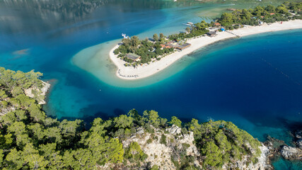Beautiful aerial landscape capturing the serenity and color tones of &Ouml;l&uuml;deniz lagoon.