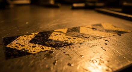 Naklejka premium Metallic Surface Texture: A Caution Mark Imbued With An Industrial Aesthetic
