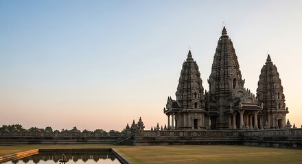 Fototapeta premium Prasat sikhoraphum sandstone temple at twilight, surin province, thailand.