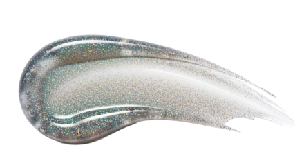 Glitter infused cosmetic gel smear shimmering trail on white