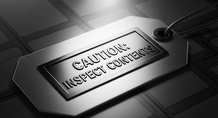 Metallic Tag Displays Caution: Inspect Contents for Security and Verification