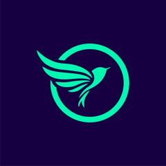 Vibrant Teal Bird in Flight Logo