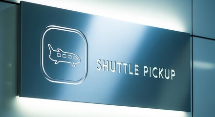 Modern Aviation Shuttle Pickup Sign Illuminated On Metallic Surface For Guests