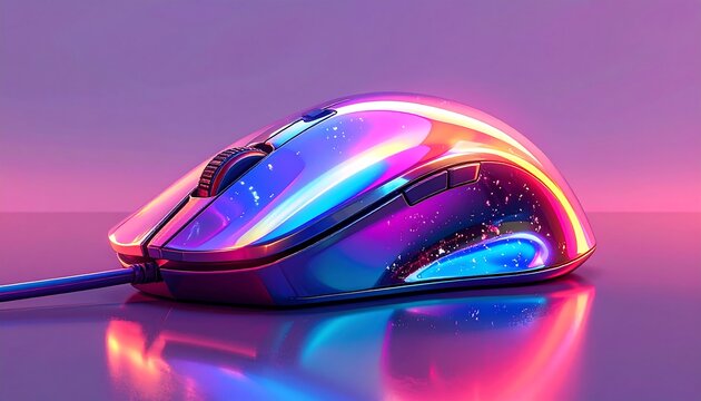 Modern, futuristic computing accessory with reflective, iridescent surface