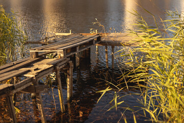 pontoon for fishing on the lake