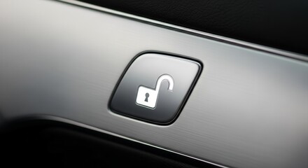 Minimalist Design: Unlock Button Illustration on Polished Metallic Surface