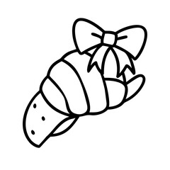 Hand drawn croissant with a bow isolated on