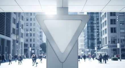 Modern Cityscape with Geometric Sign Featuring Empty Space for Advertising Purposes