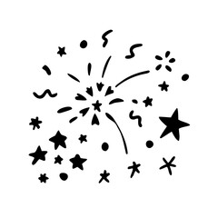 Hand drawn confetti and firework burst doodle set