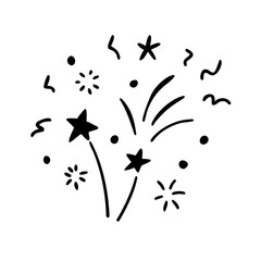 Hand drawn black and white firework star burst isolated on