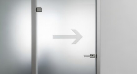 Minimalist Glass Door With Directional Arrow Symbol Suggests Modern Guidance