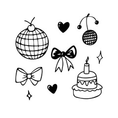 Doodle set of party and celebration element isolated on