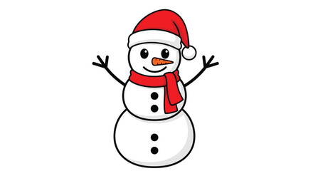 Fototapeta premium Cute Cartoon Snowman with Santa Hat and Red Scarf Illustration