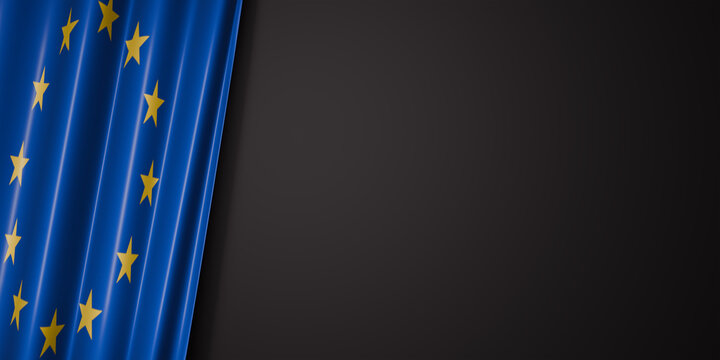 Europian Union Flag on black background 3d Illustration. 3d render.