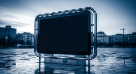 Modern Digital Billboard Illuminated Against A Cloudy Skyline Displaying Advertising