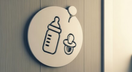 Minimalist Sign Depicting Baby Essentials: Bottle And Pacifier Symbol On The Wall