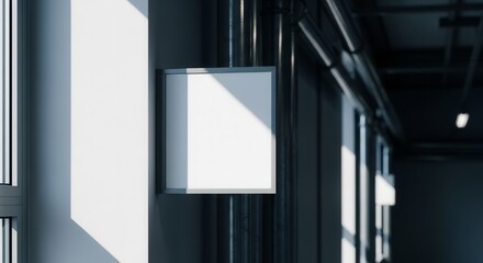 Minimalist Sign Displaying Blank Space Against an Industrial Wall in Bright Sunlight