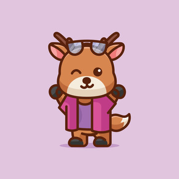 Simple Cool Casual Deer cartoon vector illustration Pig and Deer concept icon isolated