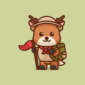 Simple Scout Deer cartoon vector illustration Pig and Deer concept icon isolated