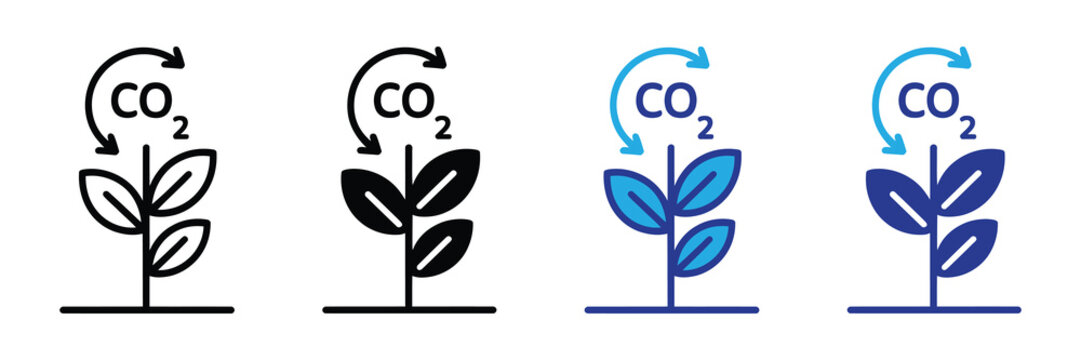 Co2 absorption by plant icon with circular arrows indicating cycle, representing photosynthesis and carbon capture for environmental science - Powered by Adobe