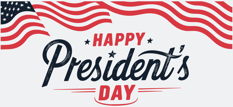 Happy Presidents Day Background Design with USA flag, creative Hand drawn text lettering for greeting card, vector illustration