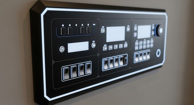 Modern Electronic Control Panel Display Mounted On Painted Beige Wall Minimalist Look