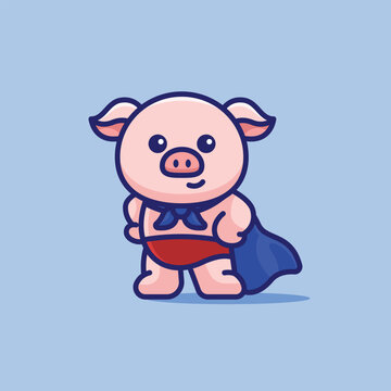Simple Cute Super Pig Hero cartoon vector illustration Pig and Deer concept icon isolated