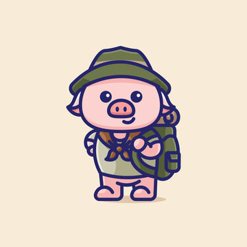 Simple Pig Scout Guide cartoon vector illustration Pig and Deer concept icon isolated