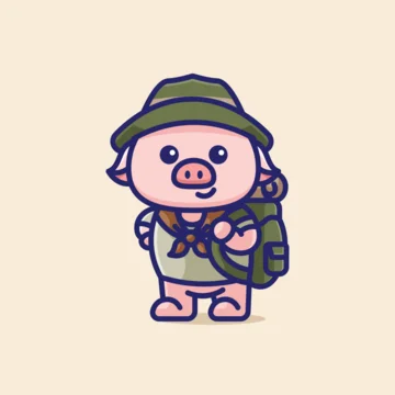 Simple Pig Scout Guide cartoon vector illustration Pig and Deer concept icon isolated