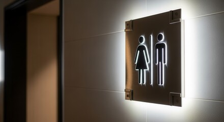 Modern Illuminated Bathroom Sign on Stylish Wall For Public Restroom Entrance