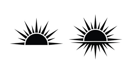 Black and white illustration depicting two stylized half sun or sunrise symbols