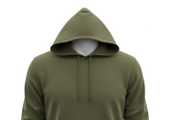 Olive green hooded sweatshirt on mannequin