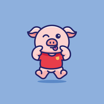 Simple Silly Pig cartoon vector illustration Pig and Deer concept icon isolated