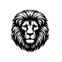 Obraz premium Wild animal vector illustration: tribal black silhouette of a lion head for logo design or powerful tattoo art