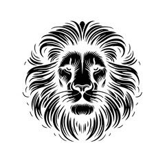 Obraz premium Wild animal vector illustration: tribal black silhouette of a lion head for logo design or powerful tattoo art