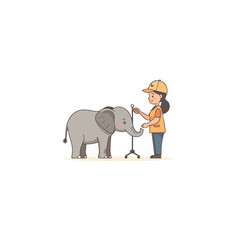 Obraz premium Adorable cartoon depiction of friendship showing a girl measures elephant with stand in whimsical
