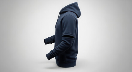 Dark blue hooded sweatshirt side view