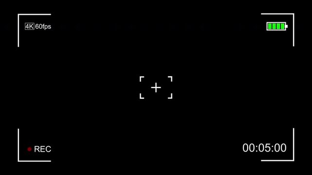 Screen recording animation with 4k 60 fps text and full charged battery, isolated on black background.