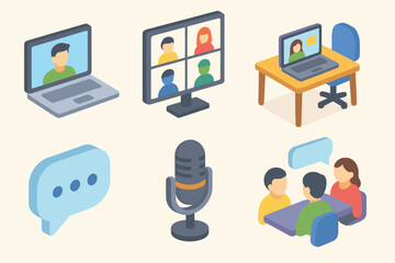 Digital communication tools and virtual meetings with diverse male and female users