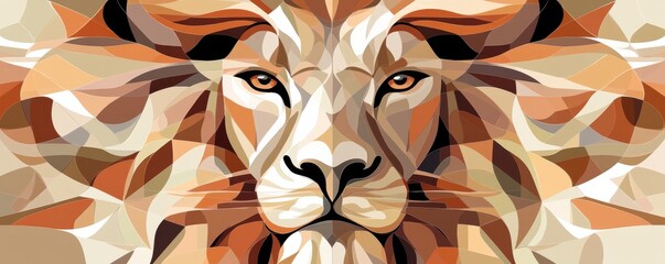 Intricate geometric lion head illustration in warm earthy tones